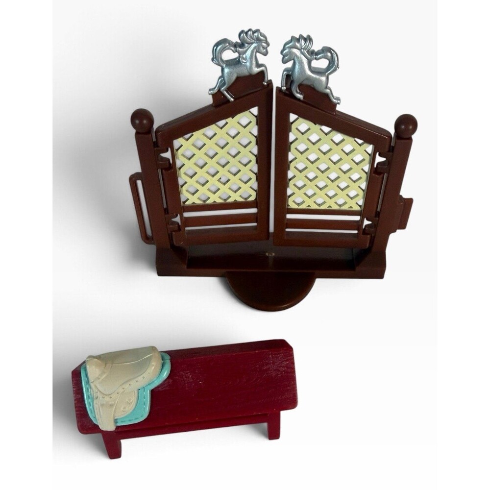 Lot of 2 2003 Lanard Toys Horse Gate and Red Bench w Sattle